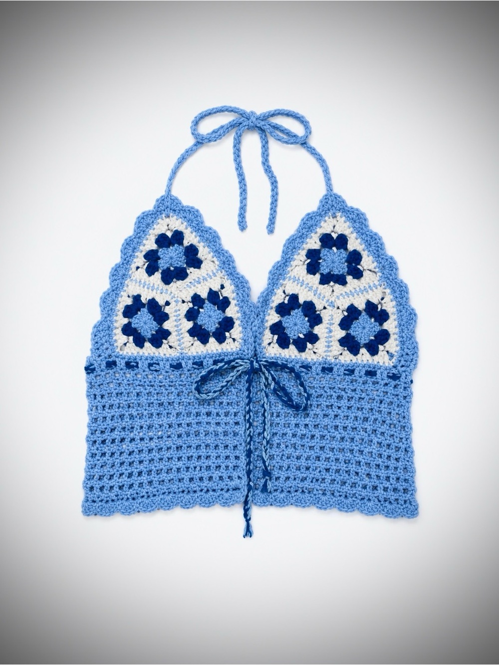 Handmade Blue Crochet Halter Bralette Top